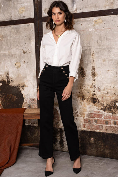 Black button detail denims
